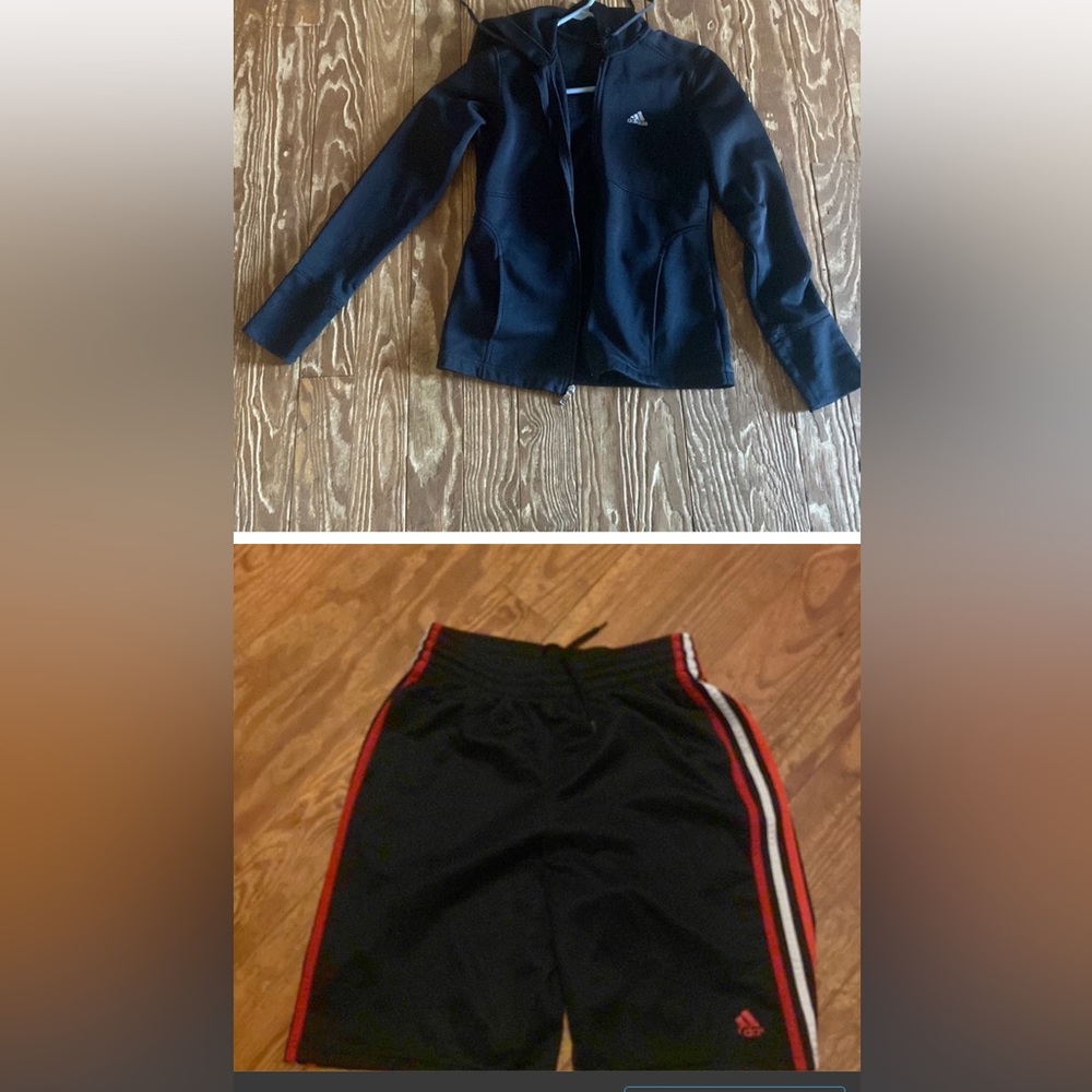Adidas bonus shorts and fleece lined black zip up hoodie with bonus shorts